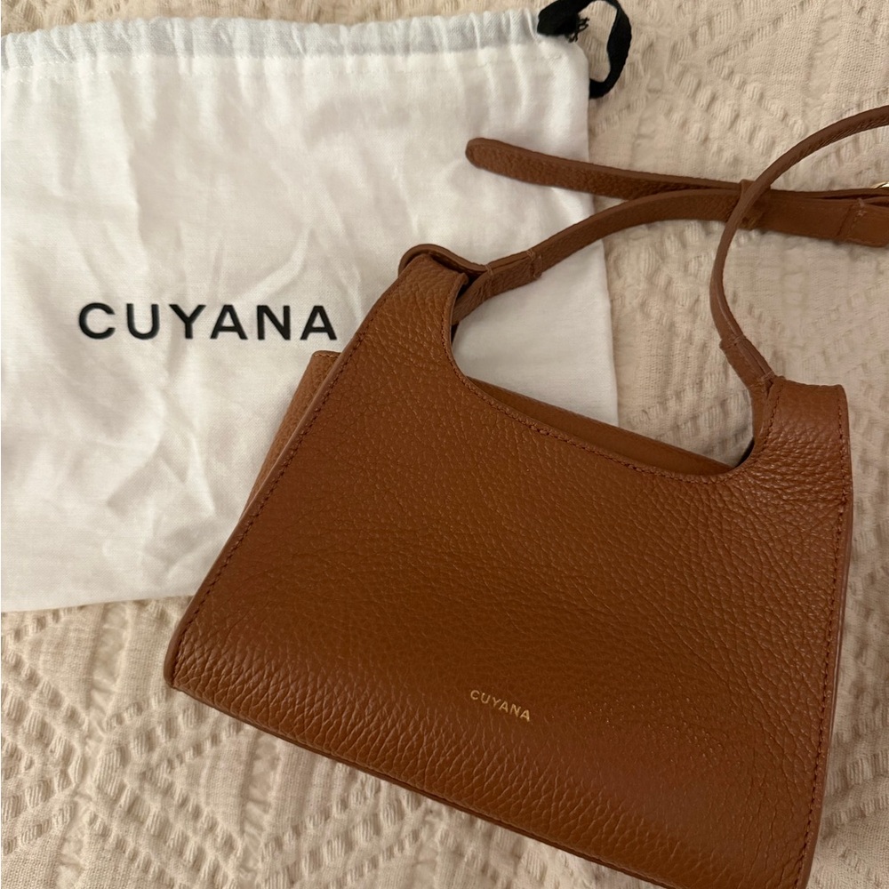 Cuyana Mini Double Loop Brown Leather Shoulder Bag